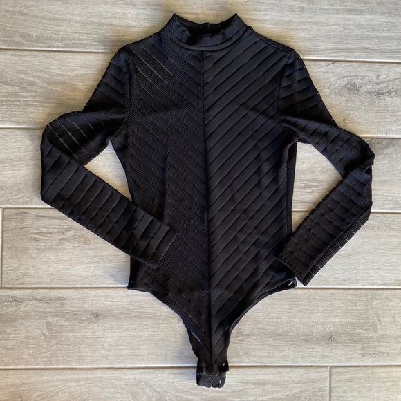 PrettyLittleThing Tops - Prettylittlething Black long sleeve mesh chevron long sleeve bodysuit